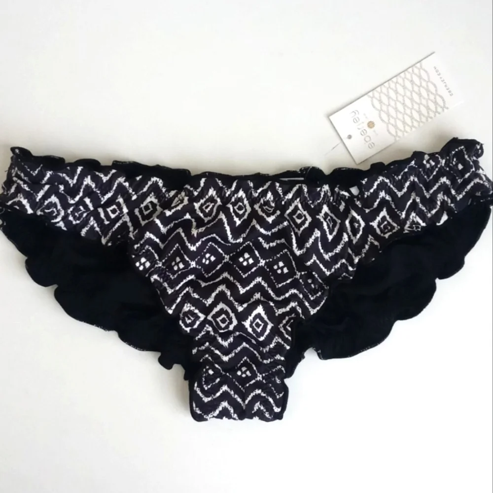 Eberjey Women's Bikini Ruffled Brazilian Sandy Black Zen Stones Nylon Bottom S